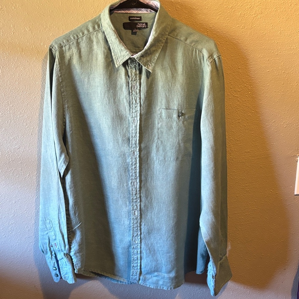 Harve Benard Pure Linen Green Shirt